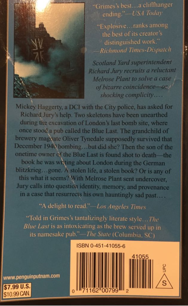 The Blue Last - Martha Grimes (Onyx Books - Paperback) book collectible [Barcode 9780451410559] - Main Image 2