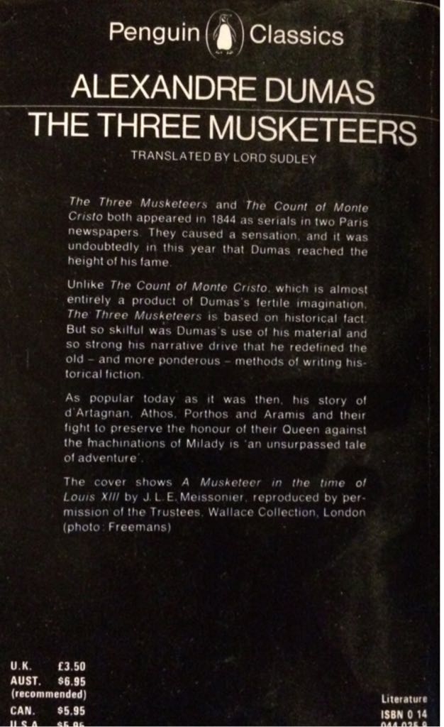 Three Musketeers, The - Dumas, Alexandre (Black - Paperback) book collectible [Barcode 9780140440256] - Main Image 2