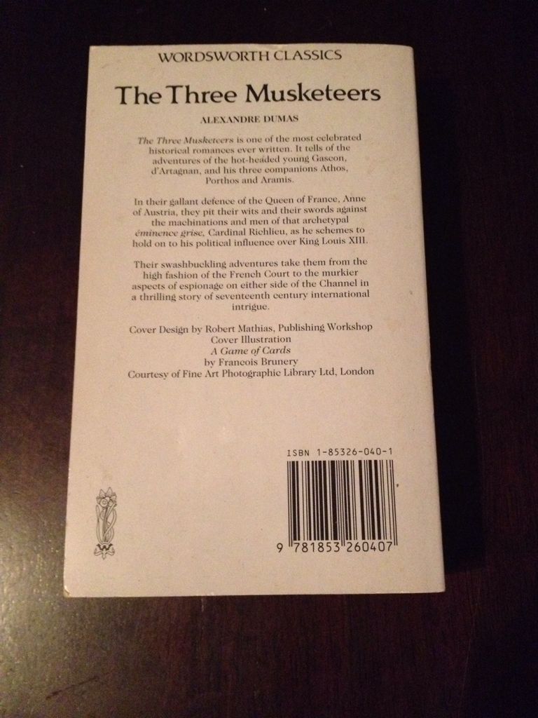 The Three Musketeers (Wordsworth Classics) - Alexandre Dumas pĂ¨re (Wordsworth Editions Ltd - Paperback) book collectible [Barcode 9781853260407] - Main Image 2