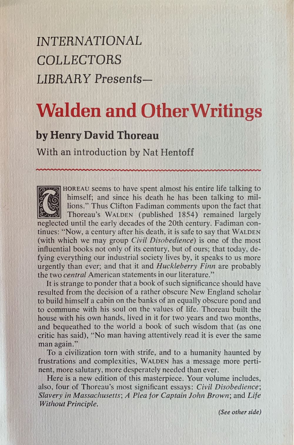 Walden And Other Writings - David Thoreau (International Collectors Library - Hardcover) book collectible - Main Image 3