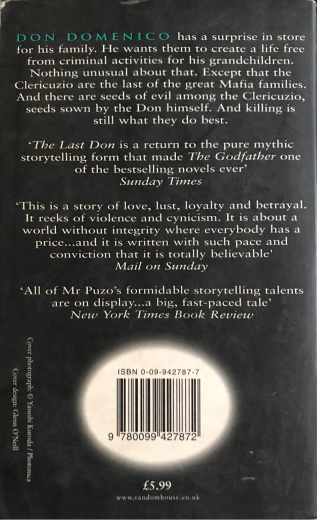 The Last Don - Mario Puzo (Arrow Books - Paperback) book collectible [Barcode 9780099427872] - Main Image 2
