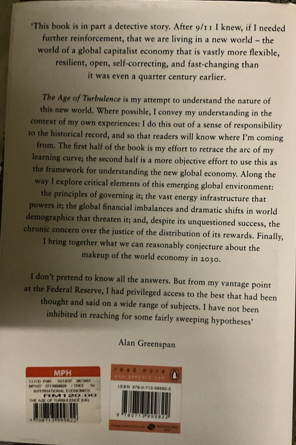 The Age of Turbulence - Alan Greenspan (Penguin Press - Hardcover) book collectible [Barcode 9780713999822] - Main Image 2