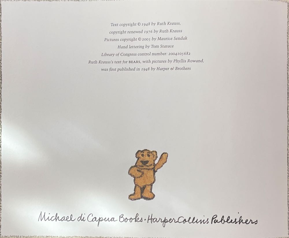 Bears - Maurice Sendak (HarperCollins - Hardcover) book collectible [Barcode 9780060279943] - Main Image 2