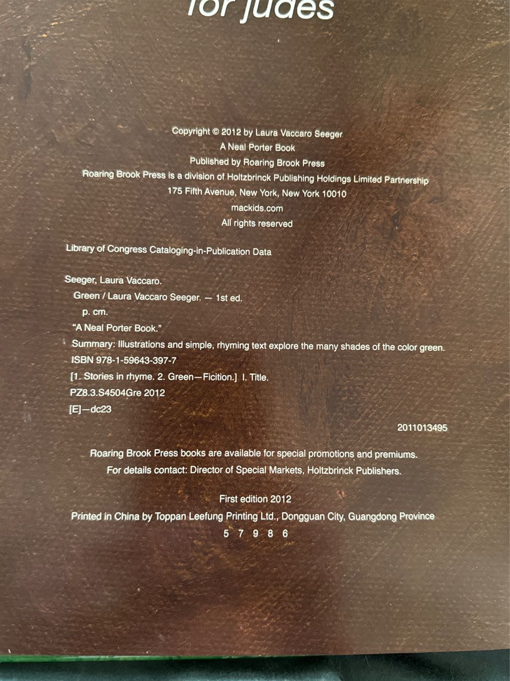Green - Laura Vaccaro Seeger (Roaring Brook Press - Hardcover) book collectible [Barcode 9781596433977] - Main Image 3