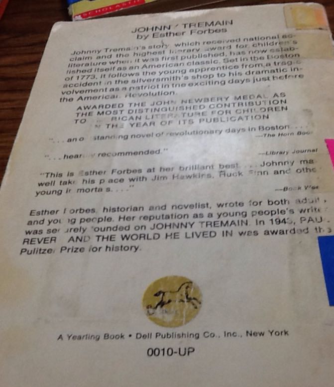 Johnny Tremain - Esther Forbes (A Yearling Book - Hardcover) book collectible [Barcode 9780395618769] - Main Image 2