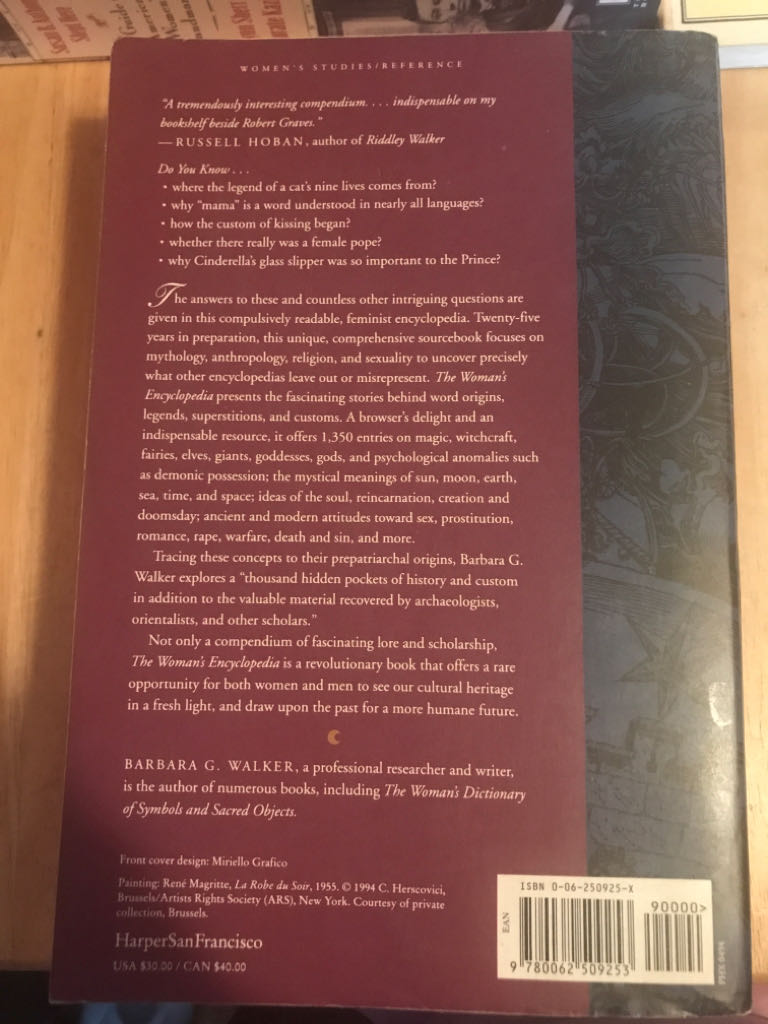 The Woman’s Encyclopedia of Myths and Secrets - Barbara G. Walker (Harperone - Paperback) book collectible [Barcode 9780062509253] - Main Image 2