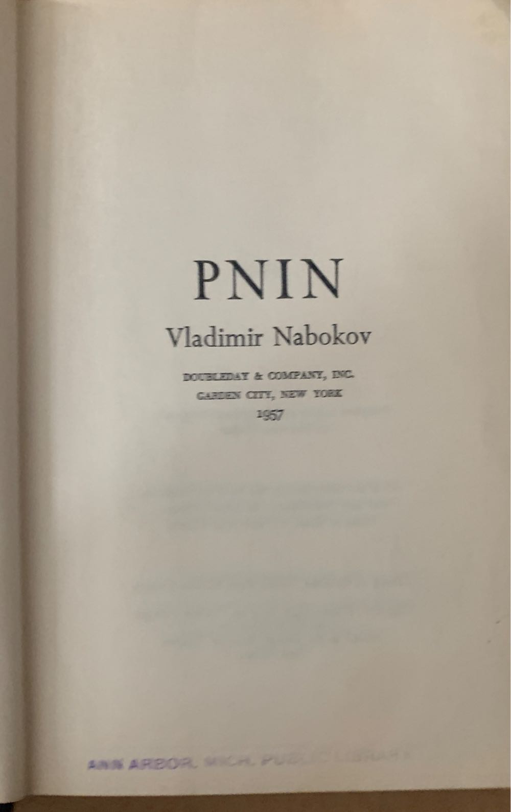 Pnin - Vladimir Nabokov (Doubleday & Company. inc - Hardcover) book collectible - Main Image 3