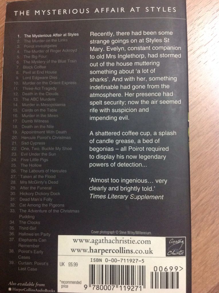 The Mysterious Affair At Styles - Agatha Christie (Harper Collins - Paperback) book collectible [Barcode 9780007119271] - Main Image 2