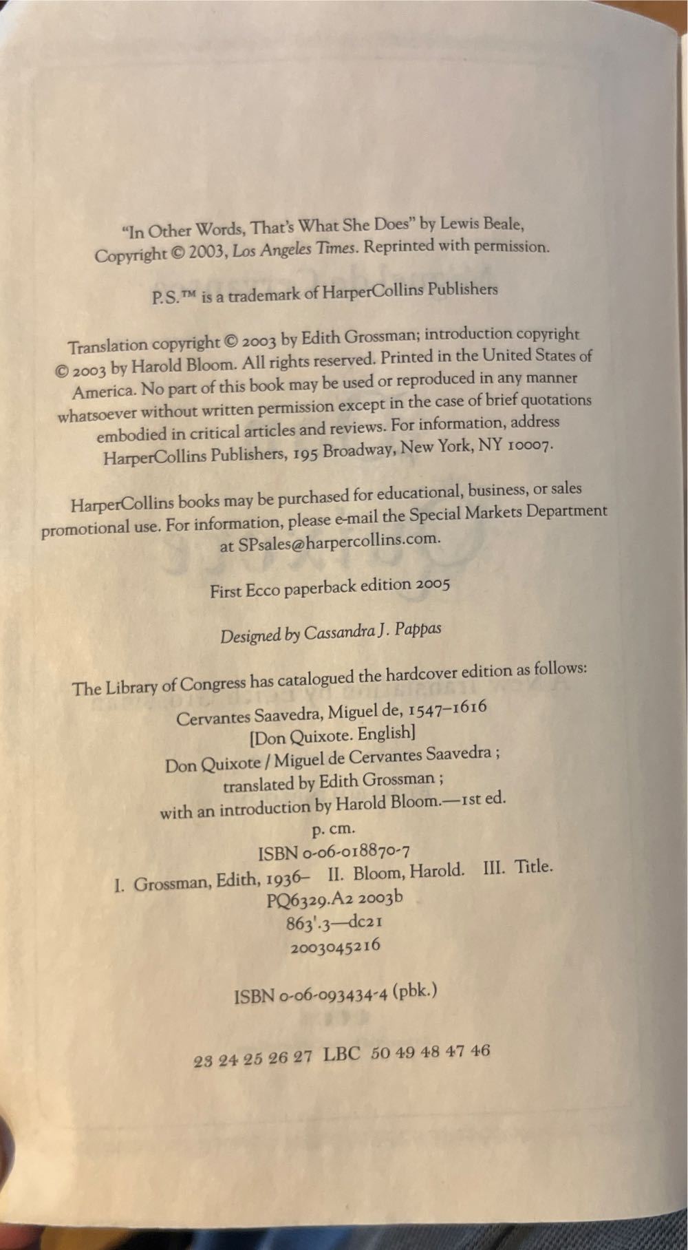 Don Quixote - Miguel De Cervantes (Ecco - Paperback) book collectible [Barcode 9780060934347] - Main Image 3