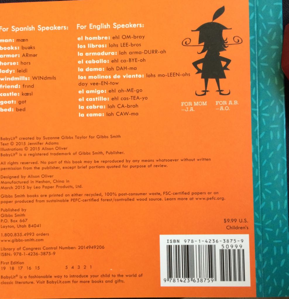 Don Quixote: A Spanish Language Primer - Jennifer Adams (Gibbs Smith - Board Book) book collectible [Barcode 9781423638759] - Main Image 2