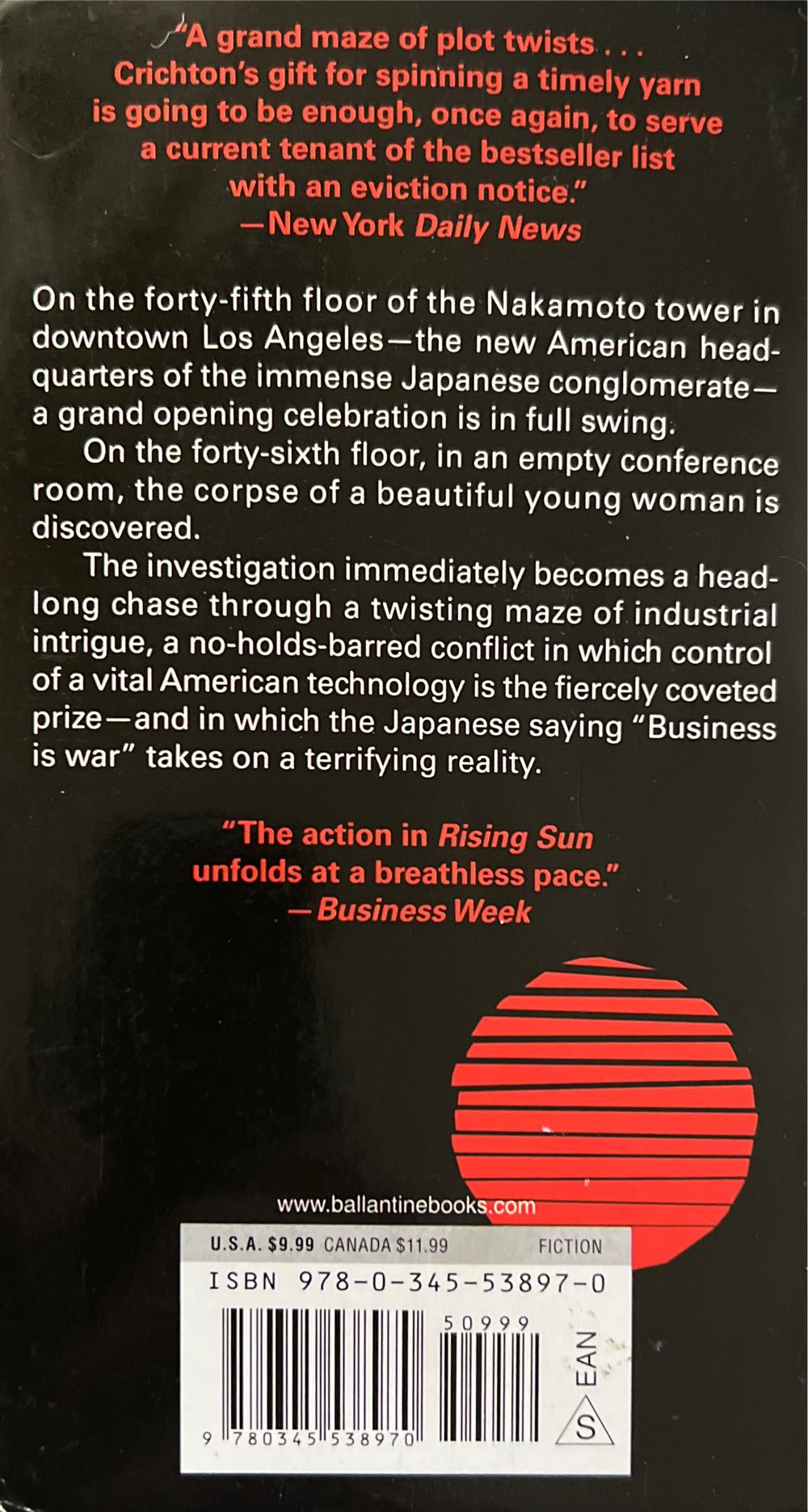 Rising Sun - Michael Crichton (Ballantine Books - Paperback) book collectible [Barcode 9780345538970] - Main Image 2