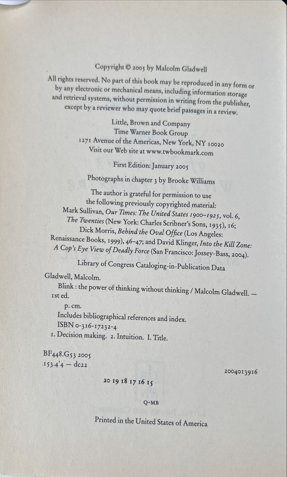 Blink - Malcolm Gladwell (Little, Brown - Hardcover) book collectible [Barcode 9780316172325] - Main Image 3