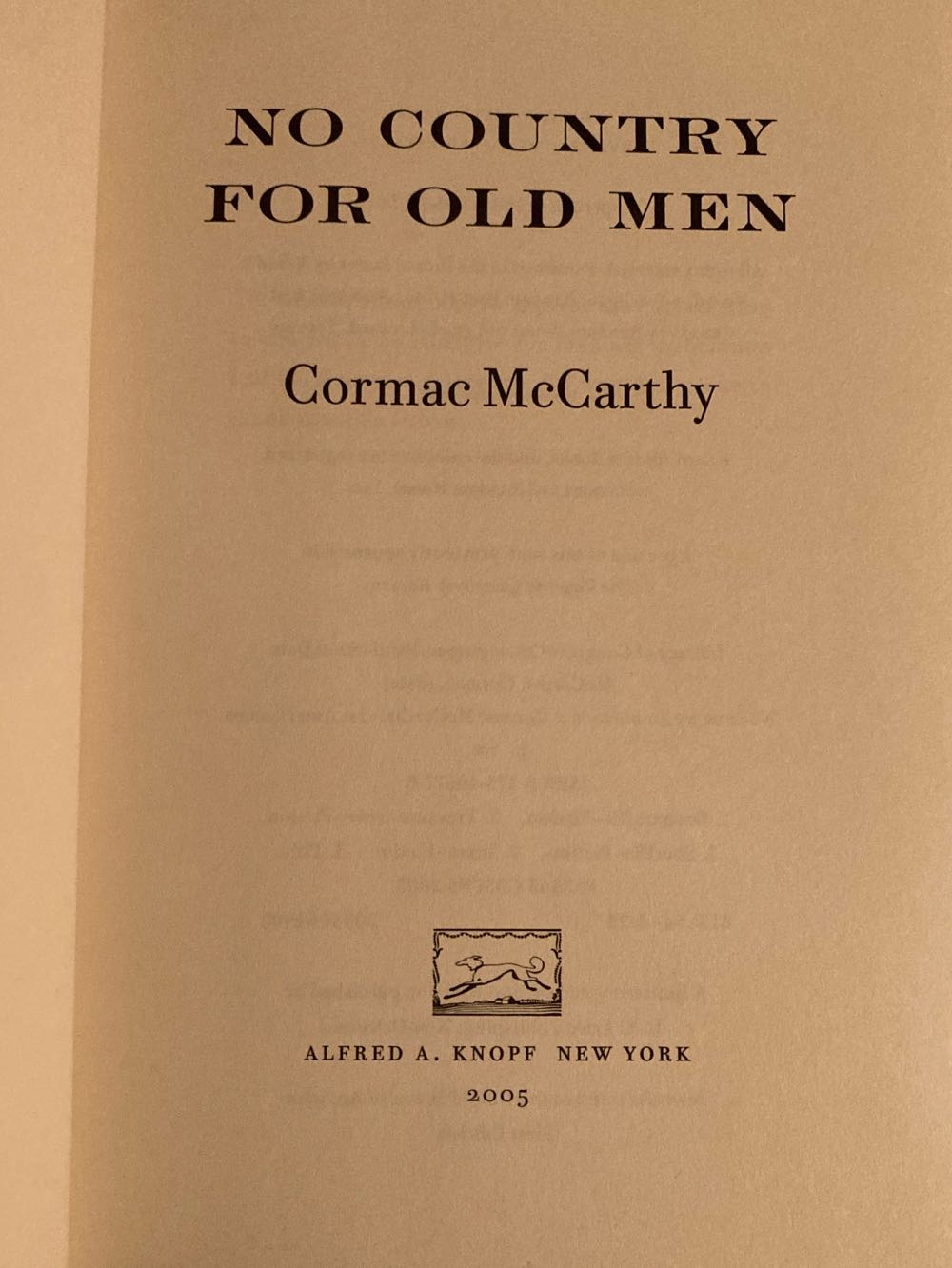 No Country For Old Men - McCarthy, Cormac (Alfred A. Knopf - Hardcover) book collectible - Main Image 3