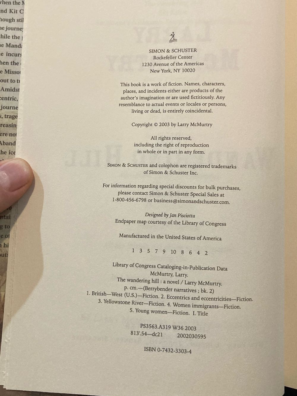 Wandering Hill, The - McMurtry, Larry (Simon & Schuster - Hardcover) book collectible - Main Image 4
