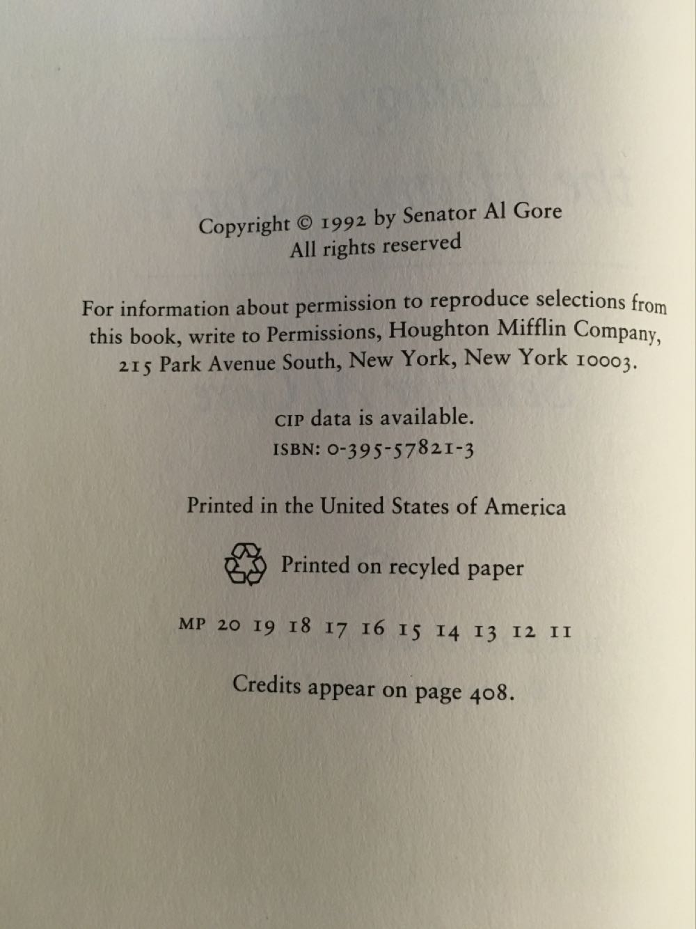 Earth In The Balance - Albert Gore (Houghton Mifflin Company - Hardcover) book collectible [Barcode 9780395578216] - Main Image 3