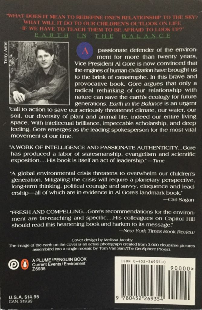 Earth In The Balance - Al Gore (Plume Books - Paperback) book collectible [Barcode 9780452269354] - Main Image 2