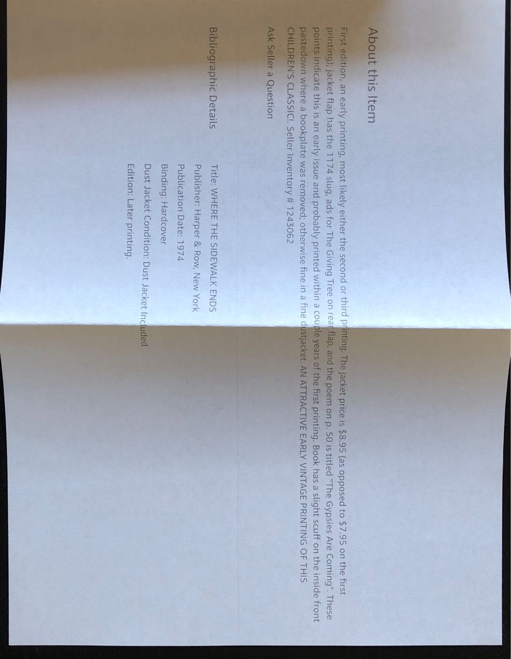 Where the Sidewalk Ends - Shel Silverstein (Harpercollins Childrens Books - Hardcover) book collectible [Barcode 9780060513030] - Main Image 3