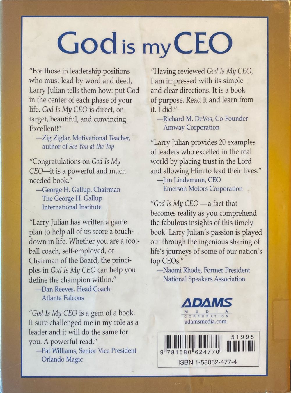 God Is My CEO - Larry Julian (Adams Media Corp - Hardcover) book collectible [Barcode 9781580624770] - Main Image 2