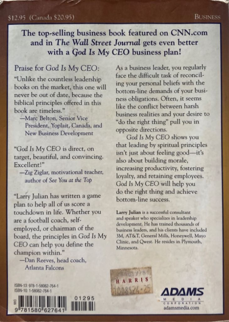 God Is My CEO - Larry Julian (Adams Media Corporation - Paperback) book collectible [Barcode 9781580627641] - Main Image 2
