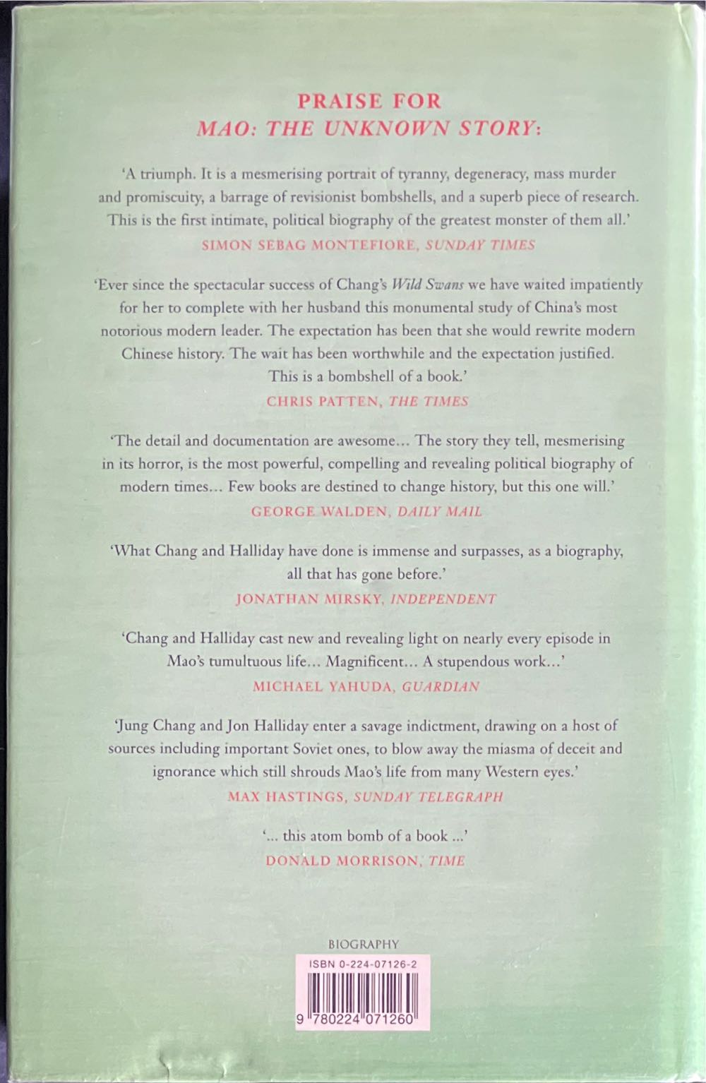 Mao: The Unknown Story - Jung Chang (Jonathan Cape - Hardcover) book collectible [Barcode 9780224071260] - Main Image 2