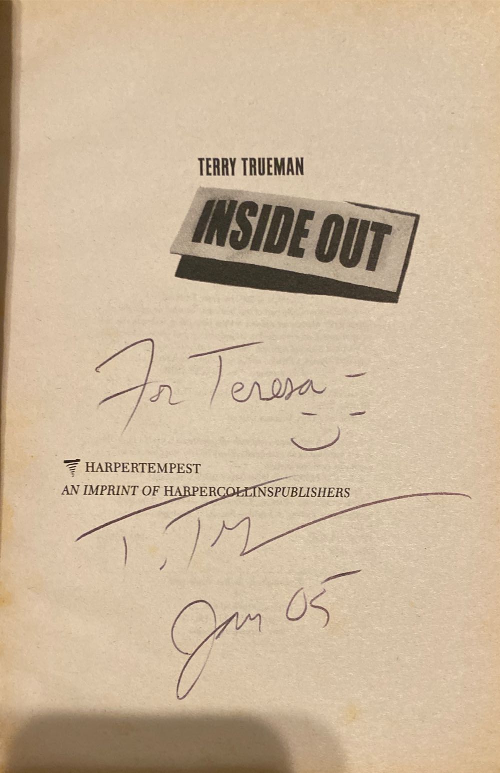 Inside Out - Terry Trueman (Harper Tempest) book collectible [Barcode 9780064473767] - Main Image 2