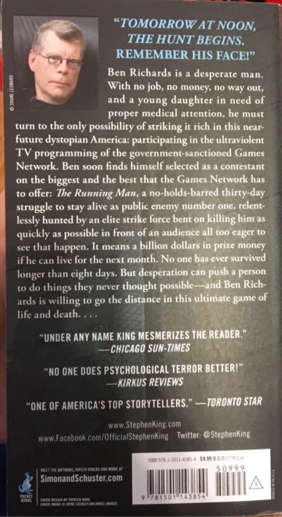 Running Man, The - Stephen King (Simon and Schuster - Paperback) book collectible [Barcode 9781501143854] - Main Image 2