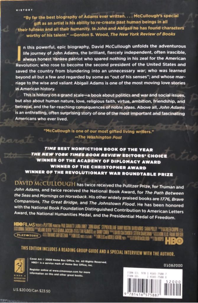 John Adams - David McCullough (Simon - Paperback) book collectible [Barcode 9781416575887] - Main Image 2