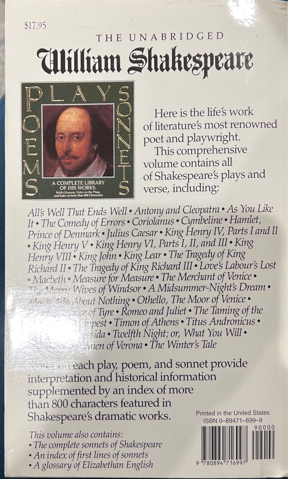 The Unabridged William Shakespeare - William Shakespeare (Running Press Book Publishers - Paperback) book collectible [Barcode 9780894716997] - Main Image 2