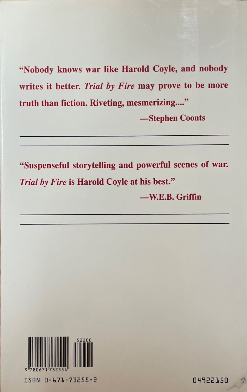 Trial By Fire - Harold Coyle (Simon & Schuster - Hardcover) book collectible [Barcode 9780671732554] - Main Image 2