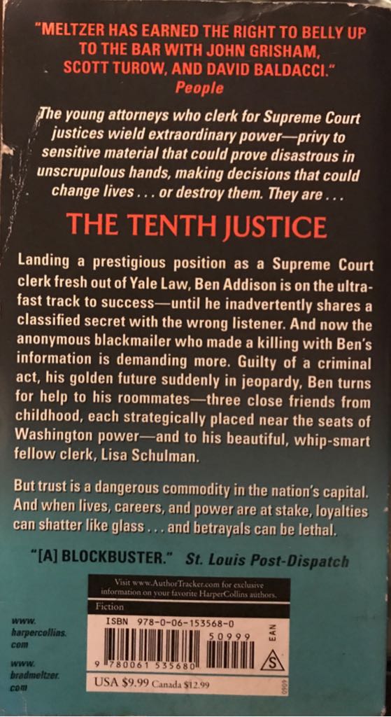 The Tenth Justice - Brad Meltzer (HarperCollins - Paperback) book collectible [Barcode 9780061535680] - Main Image 2