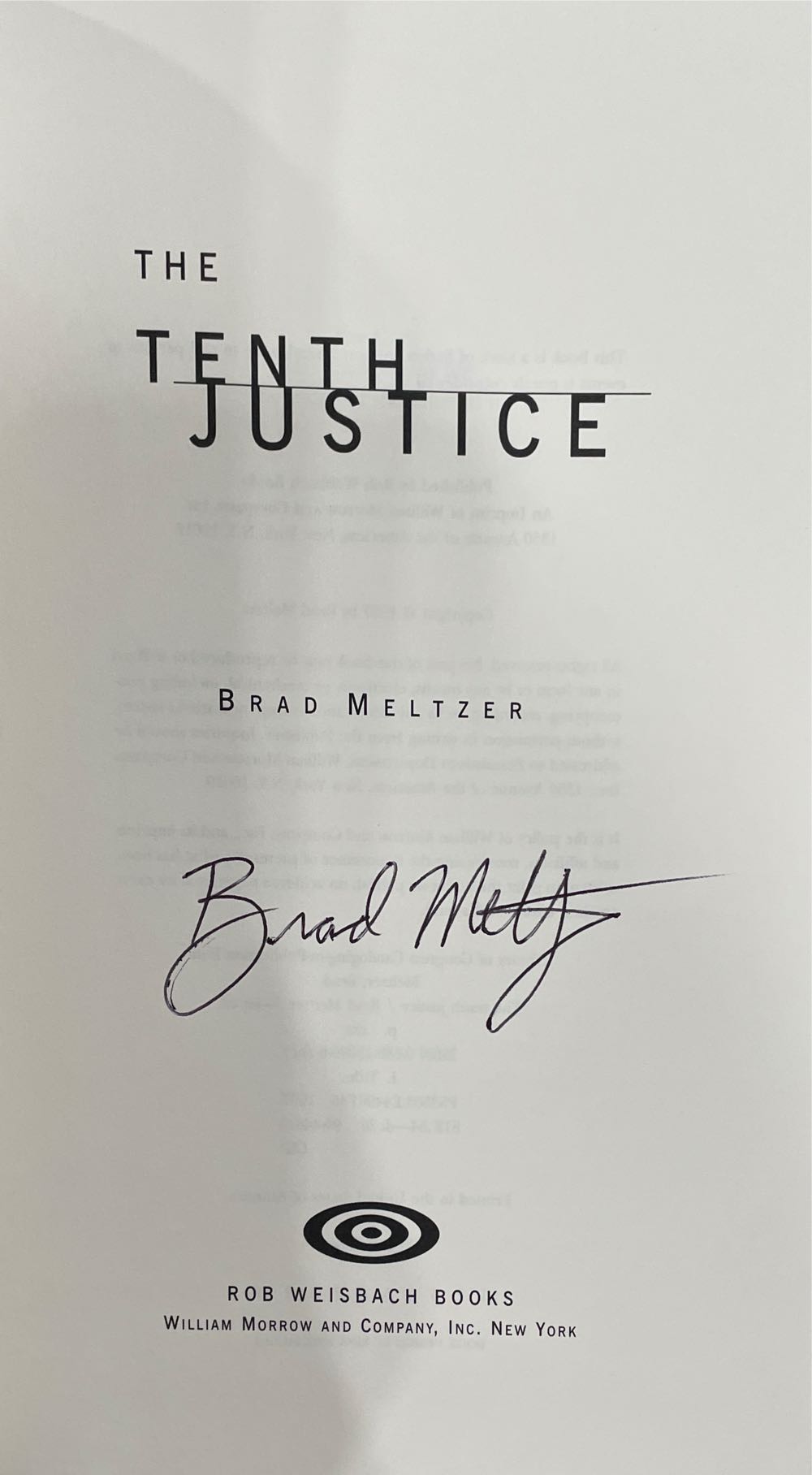 The Tenth Justice - Brad Meltzer (Weisbach Morrow - Hardcover) book collectible [Barcode 9780688150891] - Main Image 2