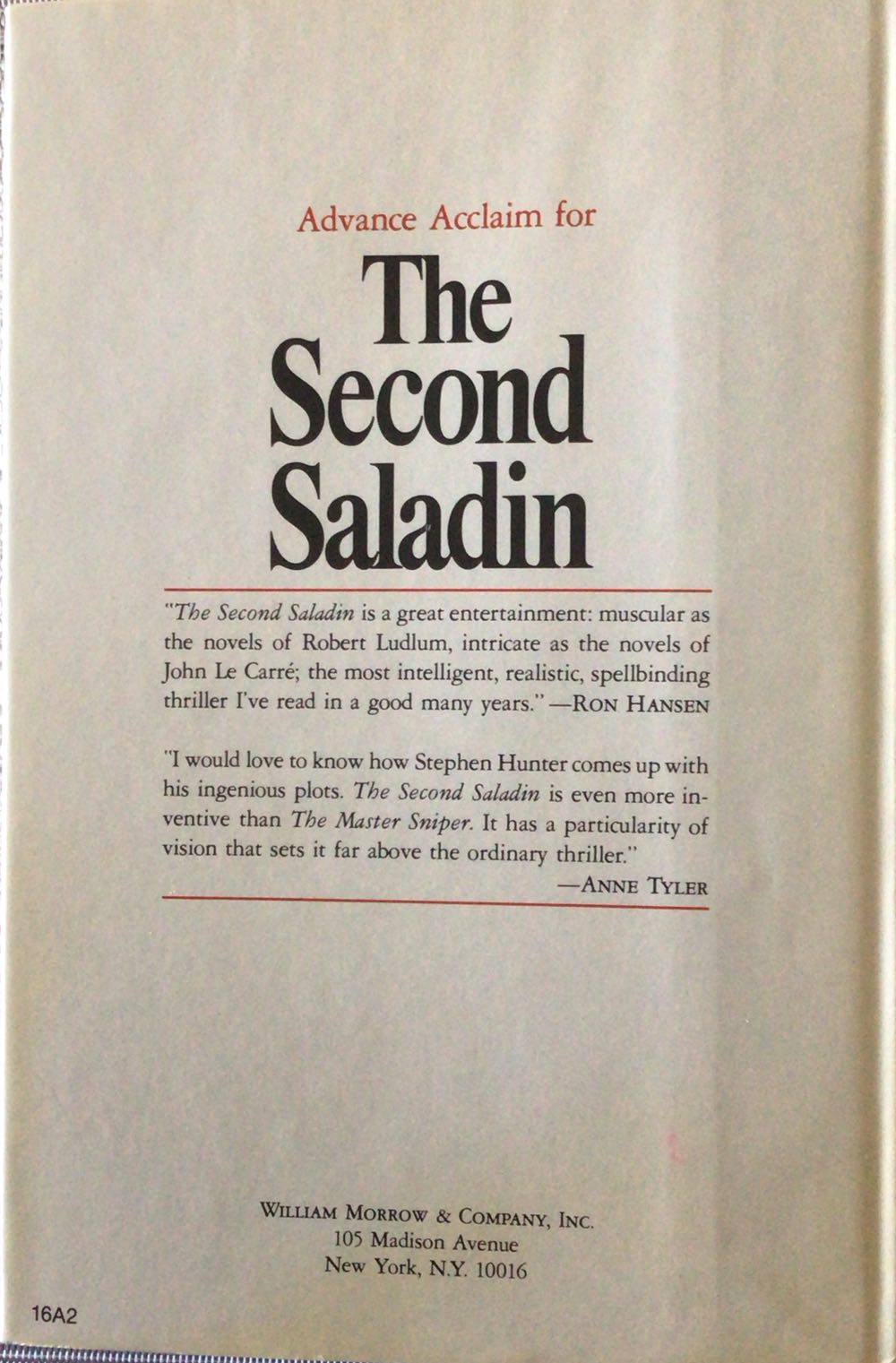 The Second Saladin - Stephen Hunter (William Morrow & Company - Hardcover) book collectible [Barcode 9780688006396] - Main Image 2
