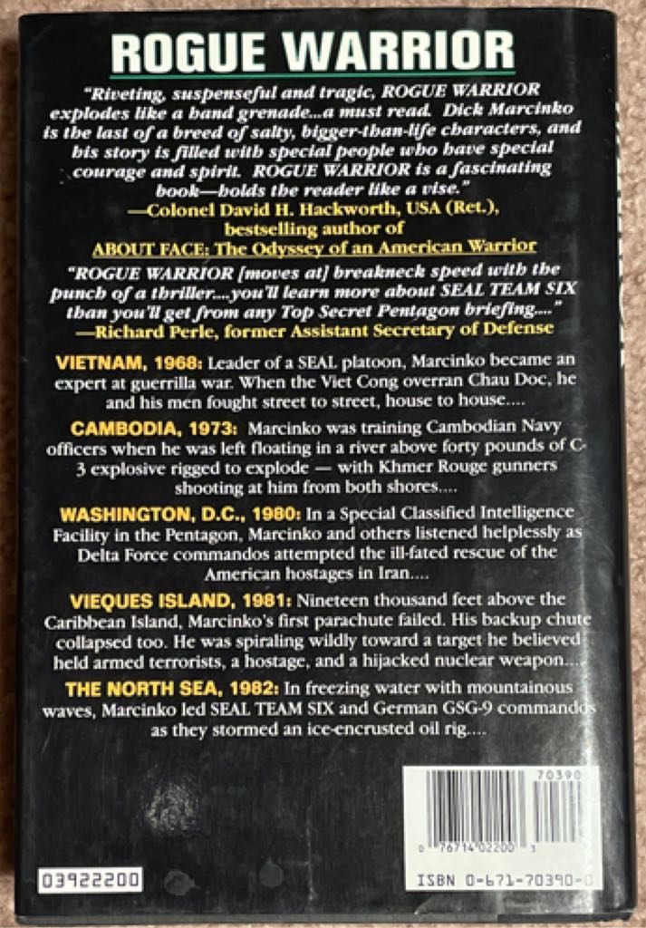 Rogue Warrior - Richard Marcinko (Pocket Books - Hardcover) book collectible [Barcode 076714022003] - Main Image 2