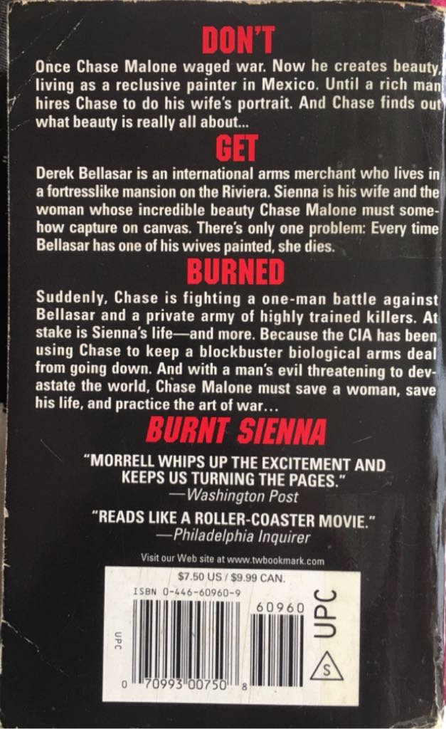 Burnt Sienna - David Morrell (Vision - Paperback) book collectible [Barcode 9780446609609] - Main Image 2