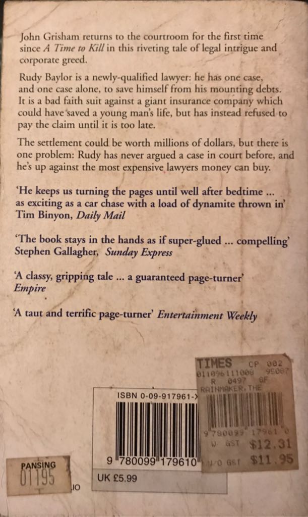 The Rainmaker - John Grisham (Arrow Books - Paperback) book collectible [Barcode 9780099179610] - Main Image 2