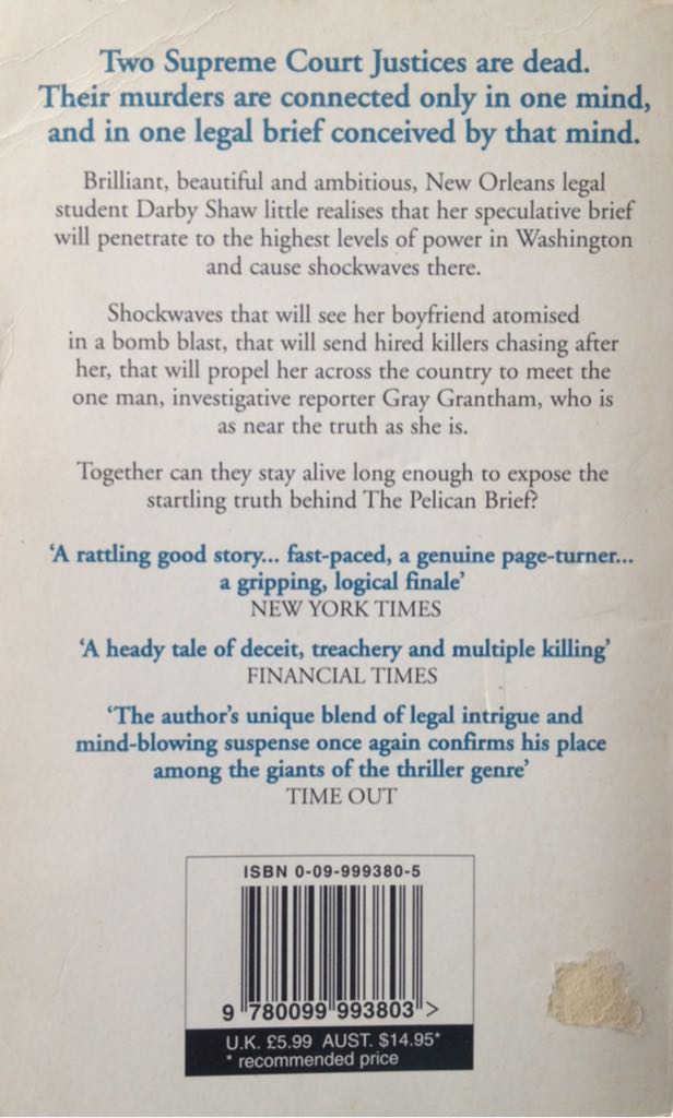 Pelican Brief, The - John Grisham (Random House - Paperback) book collectible [Barcode 9780099993803] - Main Image 2