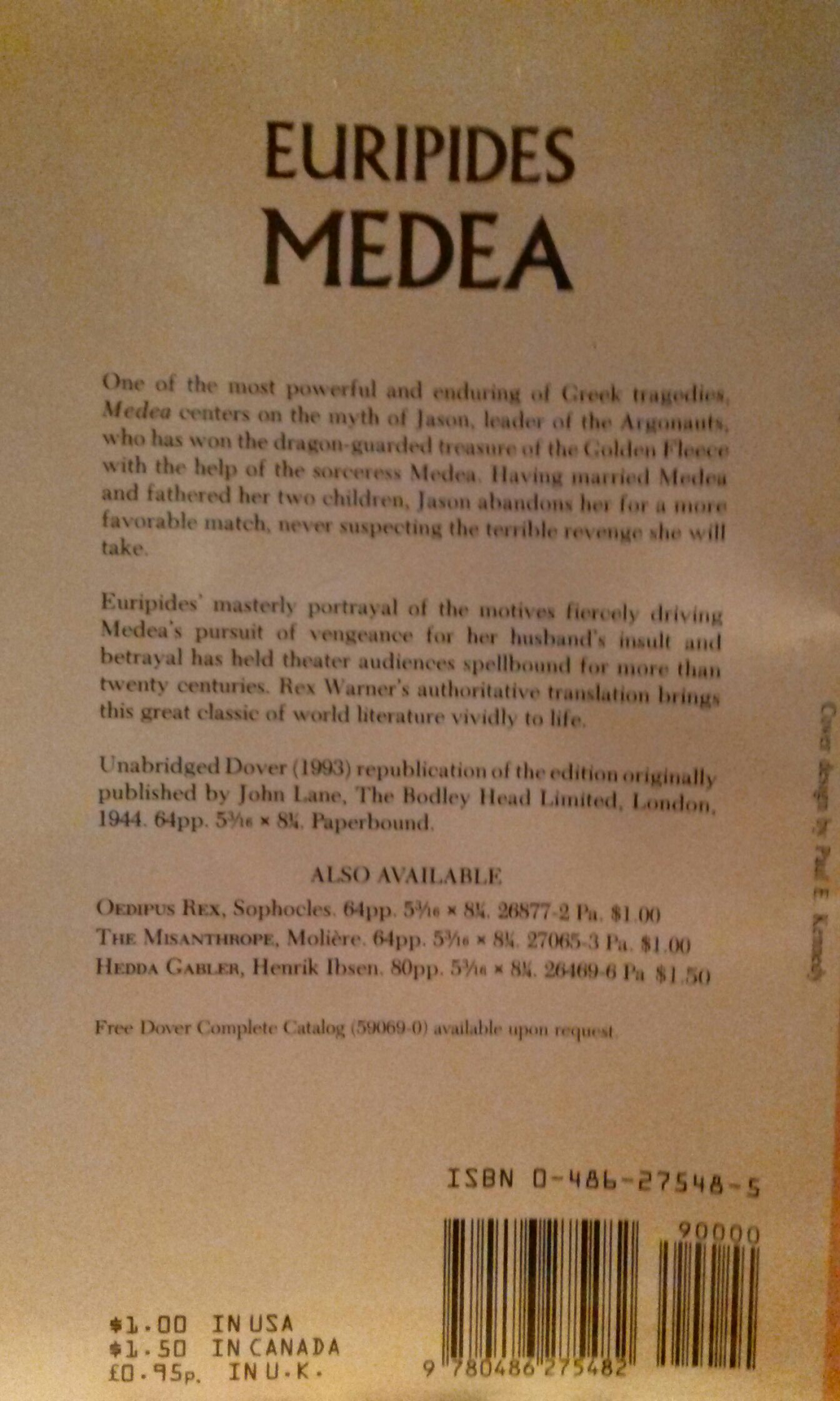 Medea - Euripides (Courier Corporation - Trade Paperback) book collectible [Barcode 9780486275482] - Main Image 2