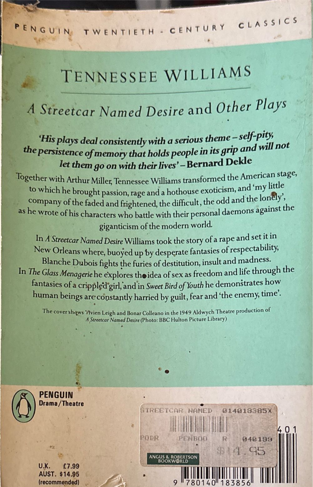 A Streetcar Named Desire and Other Plays - Tennessee Williams (- Paperback) book collectible [Barcode 9780140183856] - Main Image 2