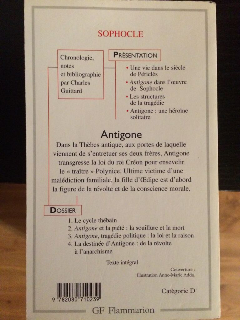 Antigone - Sophocle (GF Flammarion) book collectible [Barcode 9782080710239] - Main Image 2