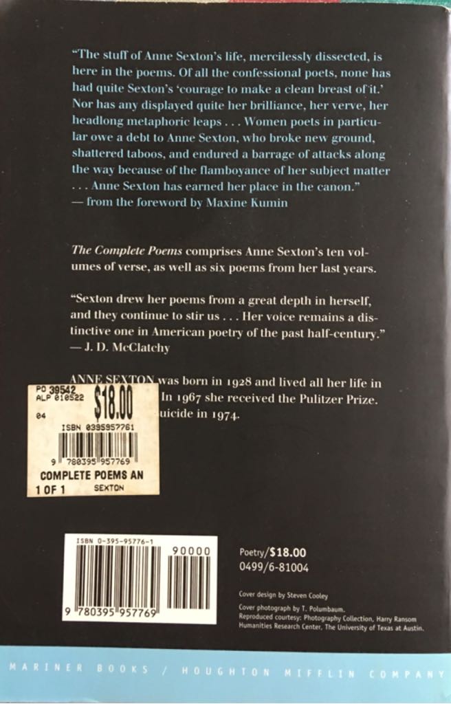 The Complete Poems - Anne Sexton (Mariner Books - Paperback) book collectible [Barcode 9780395957769] - Main Image 2