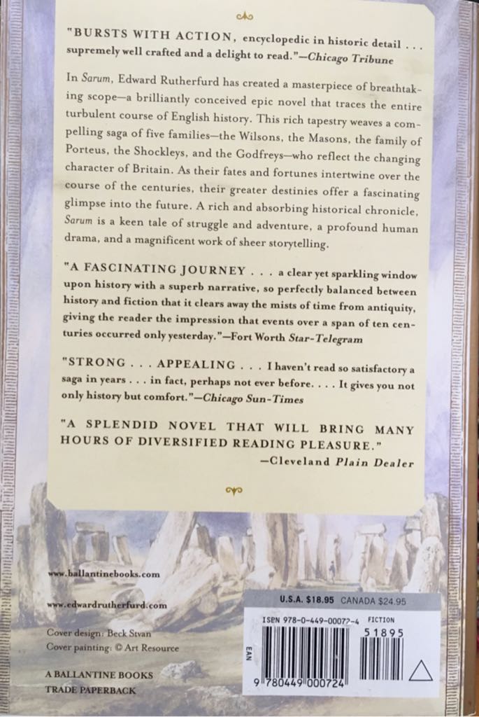 Sarum - Edward Rutherfurd (Ballantine Books - Trade Paperback) book collectible [Barcode 9780449000724] - Main Image 2