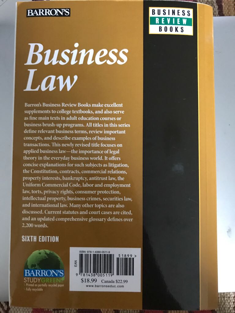 Business Law - Robert W. Emerson book collectible [Barcode 9781438005119] - Main Image 2