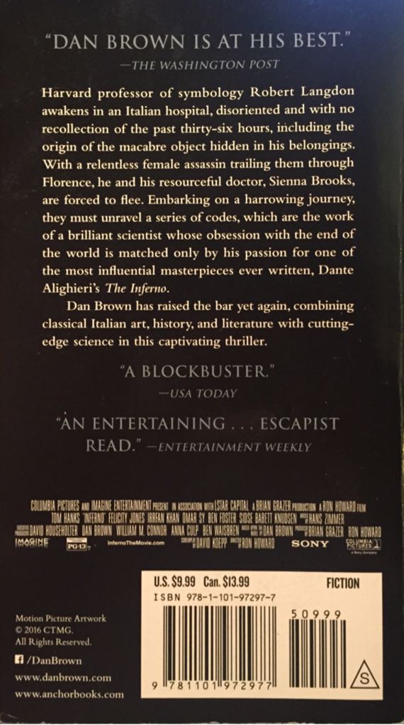 Inferno - Dan Brown (Anchor Books - Paperback) book collectible [Barcode 9781101974117] - Main Image 2
