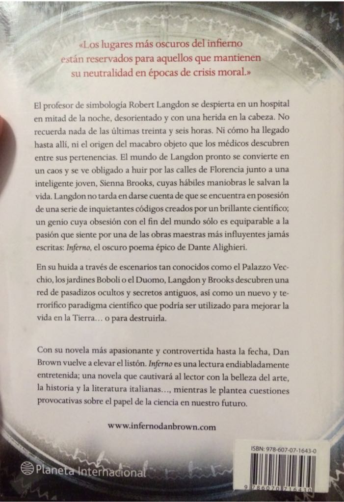 Inferno - Dan Brown (Editorial Planeta Mexicana - Paperback) book collectible [Barcode 9786070716430] - Main Image 2