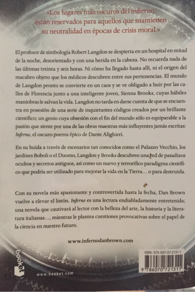 Inferno - Dan Brown (Booket - Paperback) book collectible [Barcode 9786070721311] - Main Image 2