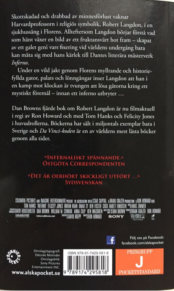 Inferno - Dan Brown (Bonnier Pocket - Paperback) book collectible [Barcode 9789174295818] - Main Image 2