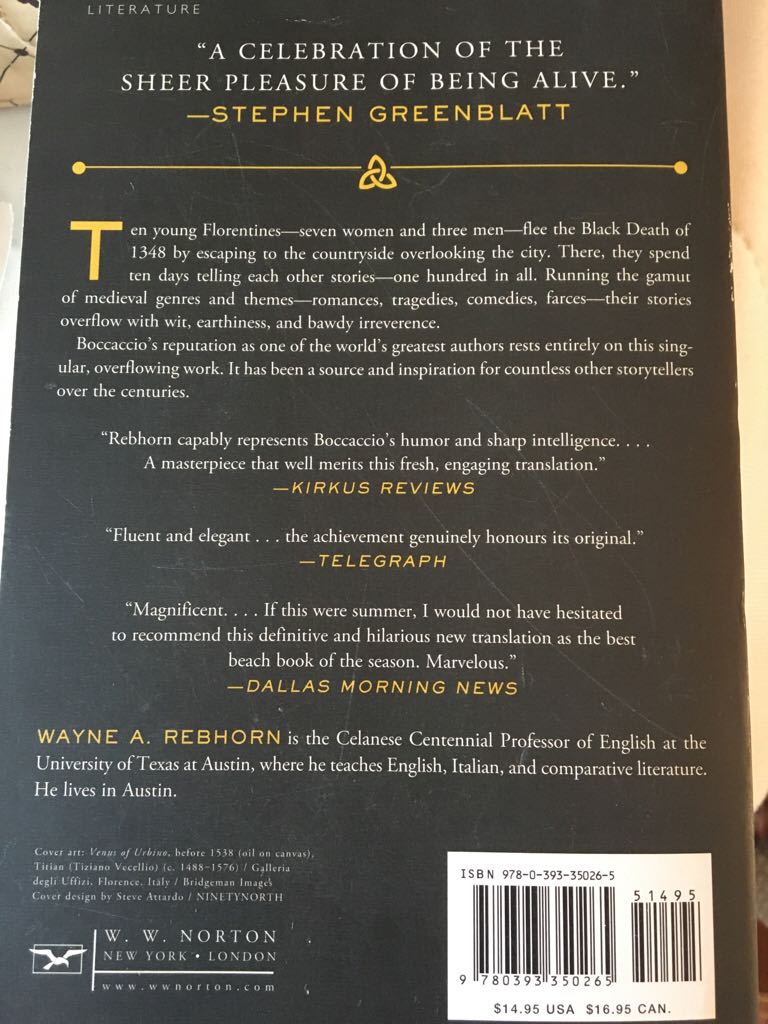 The Decameron - Giovanni Boccaccio (New York : W.W. Norton) book collectible [Barcode 9780393350265] - Main Image 2