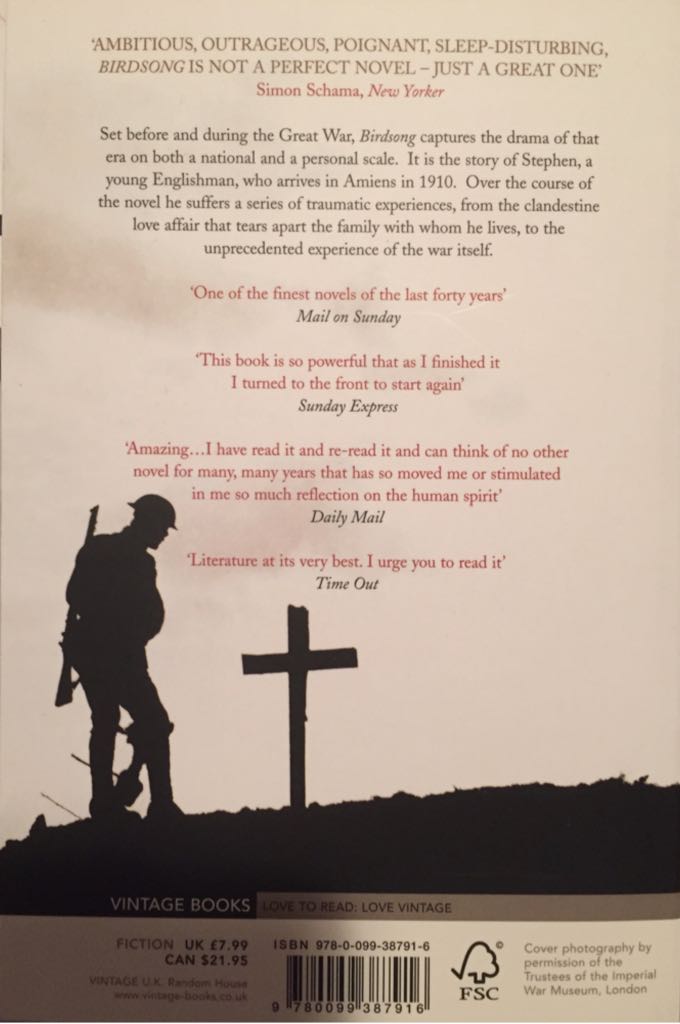 Birdsong - Sebastian Faulks (Vintage - Paperback) book collectible [Barcode 9780099387916] - Main Image 2