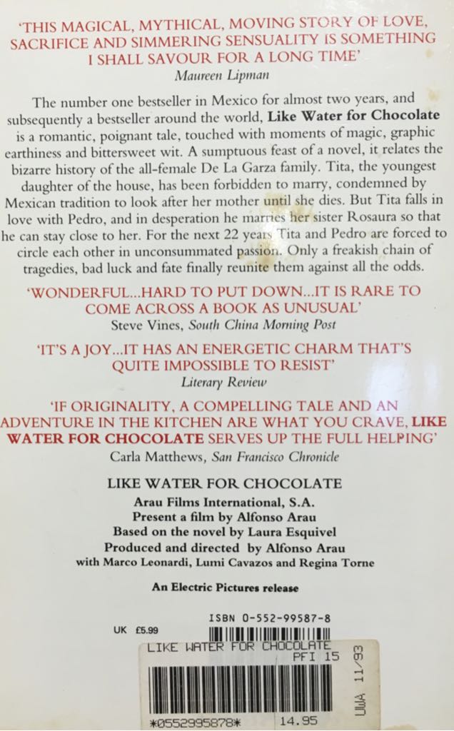 Like Water For Chocolate - Laura Esquivel (Black Swan - Paperback) book collectible [Barcode 9780552995870] - Main Image 2