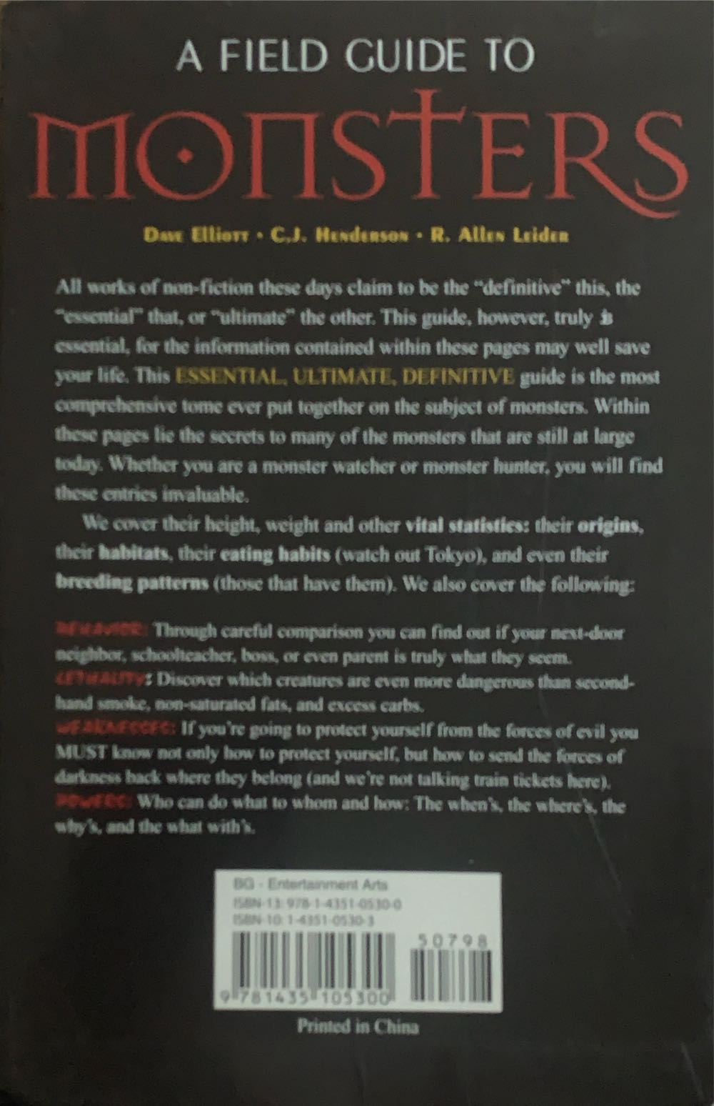 A Field Guide To Monsters - Dave Elliott (Metro Books - Paperback) book collectible [Barcode 9781435105300] - Main Image 2